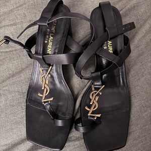 Strappy Block Heel Sandals with Brass Logo - women's 39